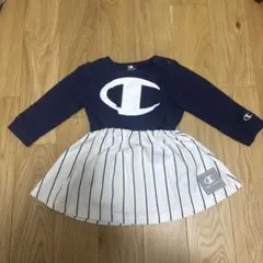 Champion チャンピオンワンピース女の子90 ネイビー×ストライプ 長袖