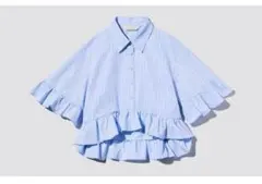 GU ROKH 水色 ストライプ フリル シャツ Lサイズ