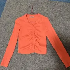 ZARA オレンジ ギャザー 長袖 トップス M