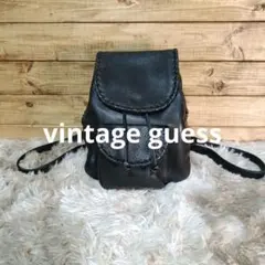 【希少】90s GUESS ヴィンテージ 本革 レザーリュック 巾着 シボ革