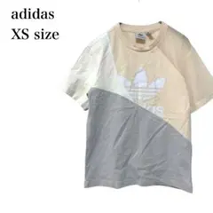 アディダス/Tシャツ/トレフォイルロゴ/切替デザイン/半袖/XS/ベージュグレーのサムネイル