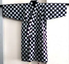 七五三 男の子 着物 5歳 アンサンブル 市松模様 水色 紫 レトロ