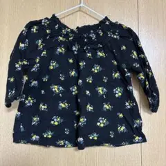 バースデイ ベビー フタフタ トップス 黒花柄 長袖シャツ 80