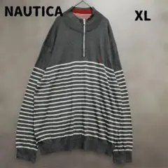 ノーティカ ハーフジップ スウェット グレー ボーダー XL 長袖【6229】