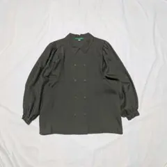【cacharel】80sパフスリーブ・ウール混ダブルブレストブラウス　カーキのサムネイル
