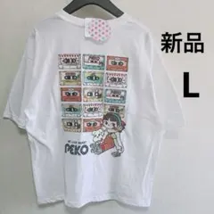 【新品タグ付】ペコちゃん×サンリオ　半袖Tシャツ カセット柄 レトロポップ　刺繍