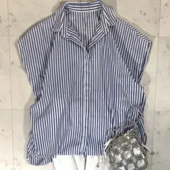 美品 マカフィー リネンコットン フレンチスリーブシャツ マルチ 