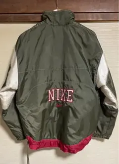 NIKE ナイキ 90s アノラック 中綿 カーキ•赤スウッシュ バックロゴ