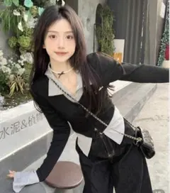 エラスティック カラーブロックスプライス ポロカラ服