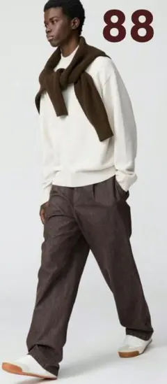 美品!! UNIQLO C タックストレートパンツ デニム ダークブラウン 88