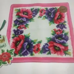 新品未使用●フェイラー●タオルハンカチ●ぐるっとアネモネ●ピンクの縁取り