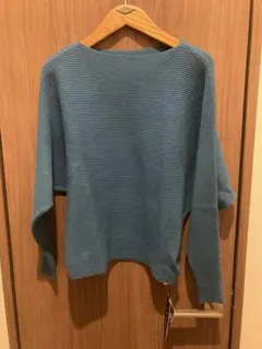 リブ編み長袖ニットセーター 青 サイズM