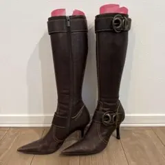 ダイアナ　ダークブラウン レザー ロングブーツ