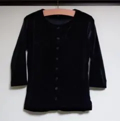 美品☆ラメ入り黒ベロア七分袖カーディガン