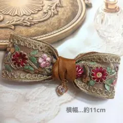 ハンドメイドシュシュM-4318♡サンドベージュジョーゼット♡インド刺繍