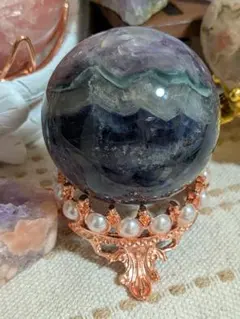No. 1364 フローライト5.9cm ミルキークォーツ共生 スフィア※台座無