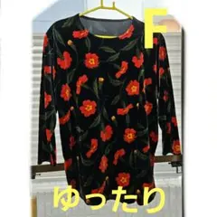 美品。未使用に近い。黒と赤の花柄ベルベットチュニック
