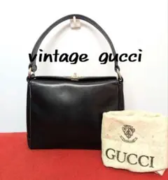 美品 極上！gucci ターンロックレザーハンドバッグ オールドグッチ ブラック