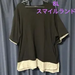 【大きいサイズ8L】SMILELAND半袖チュニック 重ね着風ブラック×ホワイトのサムネイル