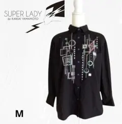 山本寛斎スーパーレディ　長袖　シャツ　ブラウス　刺繍デザイン　ブラック　　Mのサムネイル