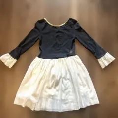 プチバトー　チュール　ワンピース　白ネイビーゴールド