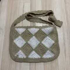 ハンドメイド ショルダーバッグ ベージュ ホワイト かぎ編み