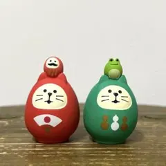 コンコンブル 開運カラー猫だるま　緑 赤 2個セット