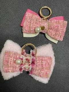 限定　ピンクツイードリボンチャームセット