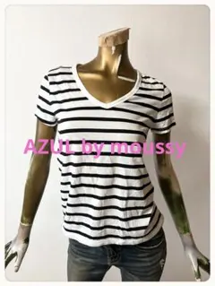 ☘️T23473☘️AZUL by moussy 半袖 Vネック ボーダー Tシャツのサムネイル