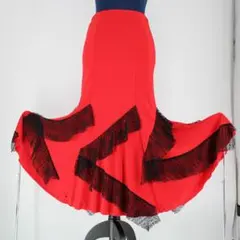 【美品 日本製 社交ダンス衣装】レッド CHACOTT スカート 赤 黒