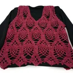 手編み 毛糸 かぎ針編み パイナップル編み ベスト 赤 紫 赤紫グラデーション