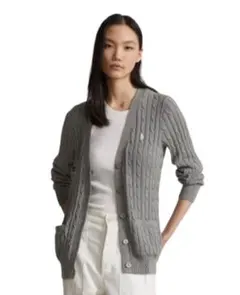 【正規品】ポロラルフローレン❤️Vネックケーブルカーディガン　コットン　グレー　L