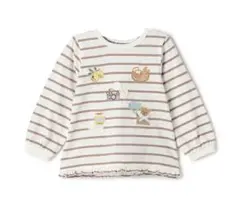 新品　プティマイン　長袖　ロンT ボーダー　アップリケ　茶　110