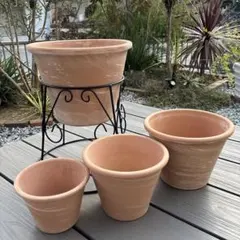 イタリアデローマ社テラコッタ鉢　レース模様カラーテラコッタ　3個セット イタリアデローマ社テラコッタ製植木鉢3サイズセット レース模様