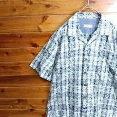 半袖シャツ　柄シャツ　オープンカラー　チェック柄　ペイズリー柄　麻・リネン含　Lのサムネイル