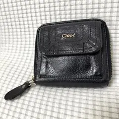 Chloe クロエ 二つ折り財布 ブラック シボ本革 レザー 黒のサムネイル