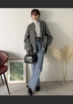 【Classical Evon】シャギーノーカラーコート（ミドル丈）XLサイズ