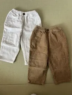 テータテート　コーデュロイ　ホワイト・ブラウン 90サイズ パンツ 2点セット