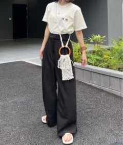 hinari ヒナリ　ヘムフック2wayワイドパンツ　ブラック　XS