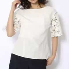 美品　袖カットワークレースブラウス　ballsey ボールジイ　リネンコットンのサムネイル