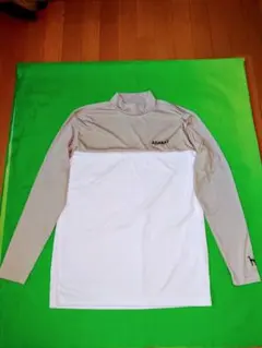 ADABAT 長袖モックネックシャツ Lサイズ ベージュ/ホワイト