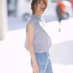 完売品 美品 PLST プラステ キュプラバックベルトブラウス ストライプ