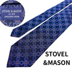 【美品】 STOVEL & MASON シルクネクタイ 青系幾何学模様
