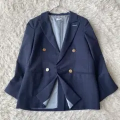 【美品】 MAX&Co. 紺ブレ ダブルジャケット 金ボタン チェック柄　S