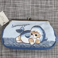 新品！畳刺繍がま口ポーチ サメにゃん モフサンド 小物入れ コスメポーチ