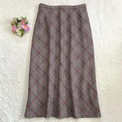 大きいサイズ★ LINEAR ウール混 ロングスカート (46) 千鳥 チェック