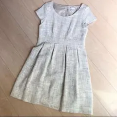 ワンピース　フォーマル　セレモニー　ツイード　ベージュ　アイボリー　クリーム