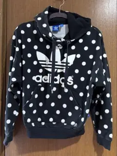 adidas ドット柄 パーカー Sサイズ ブラック/ホワイト 水玉