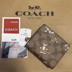 新品✨ COACH 猫プリント 二つ折り財布 シグネチャー ブラウン PVC