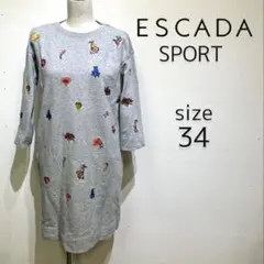 ESCADA SPORT グレー　刺繍スウェットワンピース　トップス　5分丈袖のサムネイル